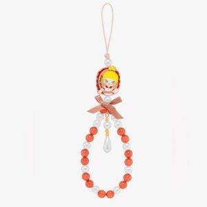 🥂POP MART Pink & White Beaded Keychain with Energetic Girl Cartoon Charm